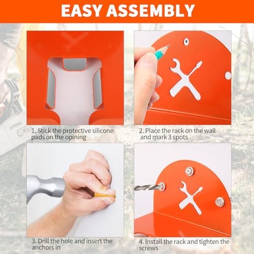 Upgraded Trimmer Rack Wall Mount - 8" Heavy Duty Weed Eater Hanger for Garage Wall, Garden Power Tool Holder Organizer Hooks for Grass Trimmer, Hedge Trimmer, Leaf Blower and Chainsaw, Orange, 1 Pack - Thumbnail 6