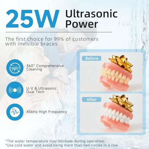 Ultrasonic Retainer Cleaner Machine, 45kHz Dental Cleaning Pod for Dentures, Jewelry, Toothbrush Heads, Mouth Guards, Aligners, Braces, 200ML Denture Cleaner 4 Modes & Digital Timer, Black - Thumbnail 3