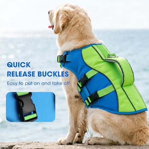 PETDSH Dog Life Jacket Medium, High Flotation Dog Life Vest for Swimming Boating, Reflective Puppy Lifejacket with Superior Buoyancy and Rescue Handle, Adjustable Safety Dogs Floating Vests - Thumbnail 3