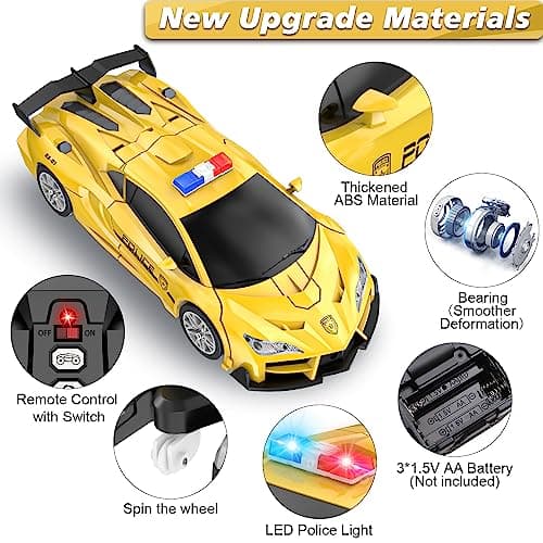 LNNKINE Remote Control Car, Transform Robot RC Cars, 2.4Ghz Transforming Police Car Toy with LED Light, One-Button Deformation & Rotating Drifting, Toys for 5+ Year Boys/Girls - Thumbnail 5