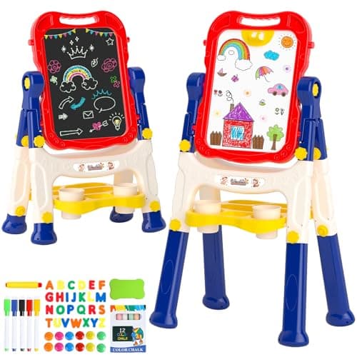 Chalk Board Easel for Kids Toys,Double-Sided Magnetic Kids Chalkboard and Dry Erase Boards,Toddler Toys for 3 Year Old Boy Gift,Art Easel Learning Educational Toy for 3 4 5 Years Old Boys Gift - Image 1