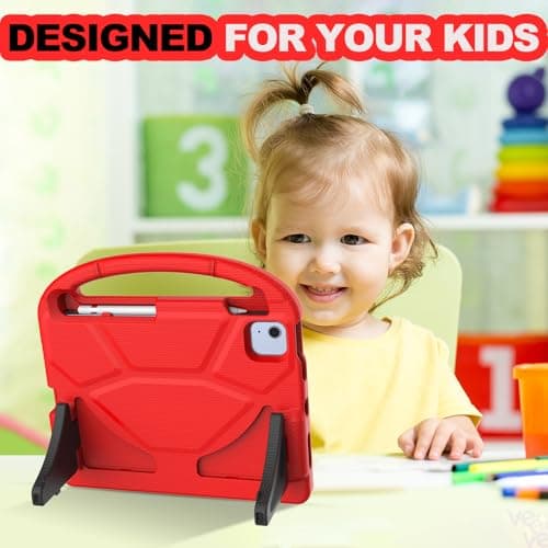 YIHE Kids Case for iPad A16 11th Generation (11" 2025) & 10th Gen (10.9" 2022) | Shockproof Tablet Cover with Built-in Screen Protector & Pencil Holder for iPad 10.9/11 Inch, Red Black - Thumbnail 4