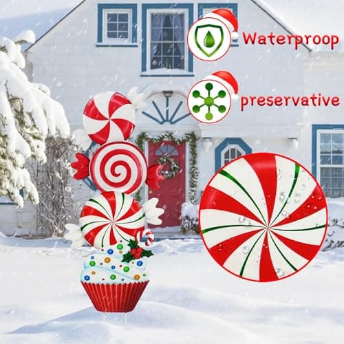 3 Pack Metal Christmas Yard Signs Decor for Multiple Stacked,Voumsil Christmas Yard Stakes with Candy Fall Yard Decor for Outside Garden Yard Lawn Porch - Thumbnail 4