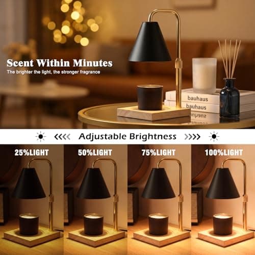 BJFFN Candle Warmer Lamp with Timer -Birthday Gifts for Women Mom, House Warming Gifts New Home Decor, Dimmable Wax Melt Warmer for Jar Candles with 2 Bulbs - Black A - Thumbnail 3