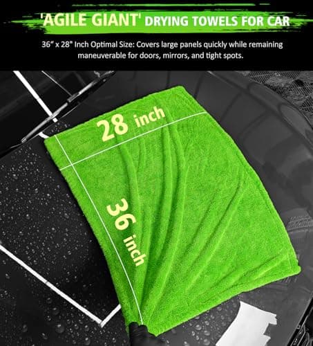YeewayVeh "Agile Giant Car Drying Towel, 28x36 Inch Quick Car Wash Drying Towels, 1400 GSM Super Absorbent, Double Sided Microfiber Towels for Cars Effortless & Scratch-Free Detailing, Green - Thumbnail 2