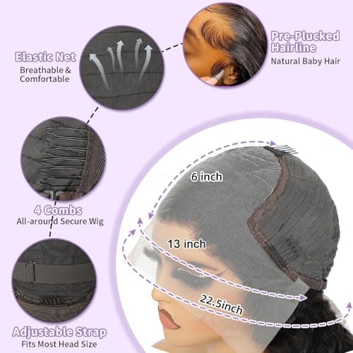 DAFIY 100% Human Hair High-temperature Verification,13x6 Body Wave Lace Front Women Wigs 200 Density Glueless Natural Color 24 Inch,Free Mystery Random Jewelry Pack(order from buy-one-get-one-page) - Thumbnail 5