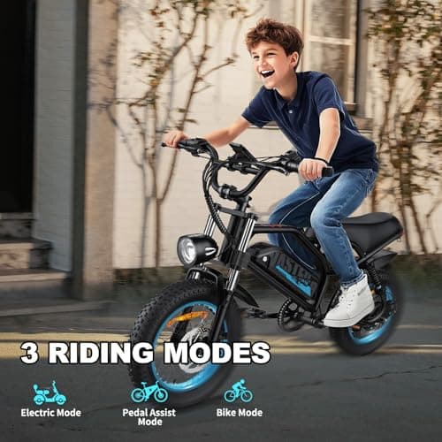 AVDLBIKE Electric Bike, 16'' Fat Tire eBike for Teens/Adults, 500W E-Bike with 36V/12.8Ah Removable Battery, 20 MPH 45 Mile Range Commuting Electric Mountain Bike with Dual Dual Brakes-Blue A13 - Thumbnail 4