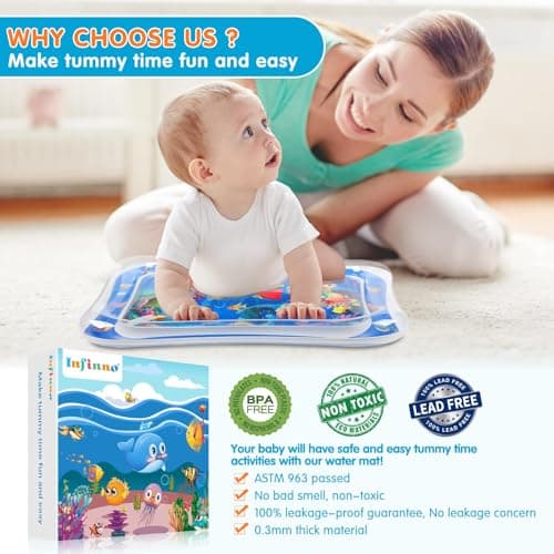 Infinno Inflatable Tummy Time Mat Premium Baby Water Play Mat for Infants and Toddlers Baby Toys for 3 to 24 Months, Strengthen Your Baby's Muscles, Portable - Thumbnail 5
