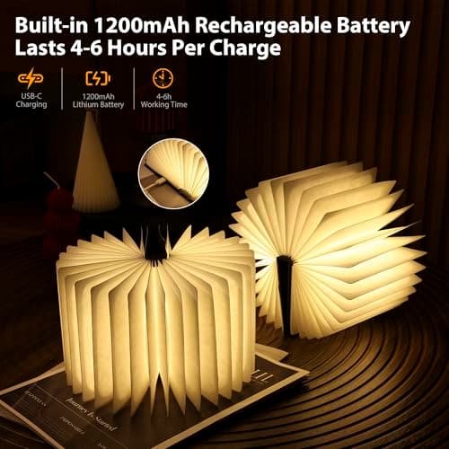 Ba suns Magic Book Lamp, 3-Color Adjustable Reading Light, Portable Foldable Paper Desk Lamp for Night Reading, 1200mAh Battery,Creative Home Decoration & Ideal Gift for Book Lovers - Thumbnail 3