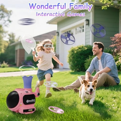 WhimsQuest 4-in-1 Kids Outdoor Game Toy, Auto Disc Launcher, Jump Dodge & Ring Toss, Interactive Sports Play for Boys & Girls (Pink) - Thumbnail 2