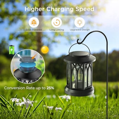 WdtPro Solar Lanterns Outdoor Waterproof, Upgraded Bright Hanging Solar Lights for Outside,Solar Powered Lanterns Lighting LED for Garden Patio Yard Decorative 2 Pack (Warm Light) - Thumbnail 5
