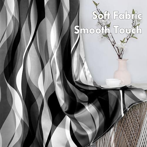 weesire Black and Grey Curtains Modern Striped Decorative 50% Light Blocking Darkening Grommet Grey Curtain for Living Room Villa, Bedroom Gray and White 2 Panels Set, 52x96 Inches - Thumbnail 3