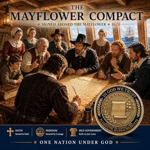 3PCS USA 250th Anniversary Commemorative Coin Religious Christian Faith-Based Gifts (1776-2026) God Bless America Patriotic Challenge Coin, Features Mayflower Compact & Declaration of Independence - Thumbnail 4