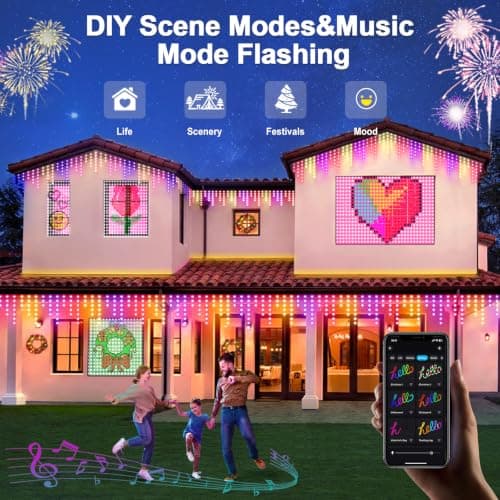 AHAWILL Icicle Lights for Outside,66ft Christmas Lights Outdoor with Dimmable 510LED,IP65 Waterproof,USB Plug in Curtain String Lights with DIY Scene Modes for Party,Roof,Halloween Decor(Multicolor) - Thumbnail 6