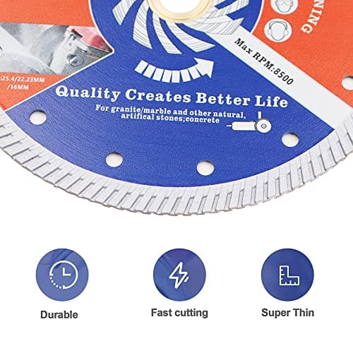 BRSCHNITT Diamond Blade for Concrete Masonry,7 Inch (180mm) with Arbor 1"-7/8"-5/8" Dry/Wet Continuous Rim Diamond Cutting Disc for Granite Marble Stone Hard Concrete Reinforced Concrete - Thumbnail 6
