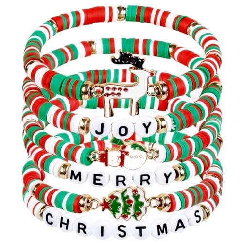 ATRIYFUL Christmas Bracelets for Women and Girls - Set of 6 Holiday Charm Bracelets with Reindeer, Snowman, Christmas Tree Designs - Stocking Stuffers Gifts for Teens, Friends, Daughter - Image 1