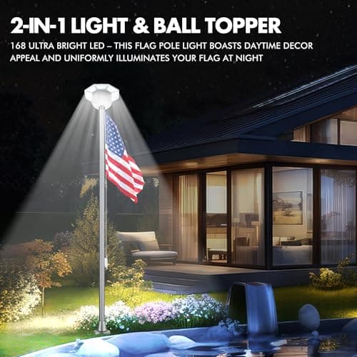 Aurolit Flag Pole Light Solar Powered, 1400 Lumen 168 LED Flagpole Solar Light for 15-30 Ft Flagpoles, 2-in-1 Flag Pole Toppers Outdoor, Up to 15 Hour Dusk to Dawn Auto On/Off, IP65 Waterproof - Thumbnail 3