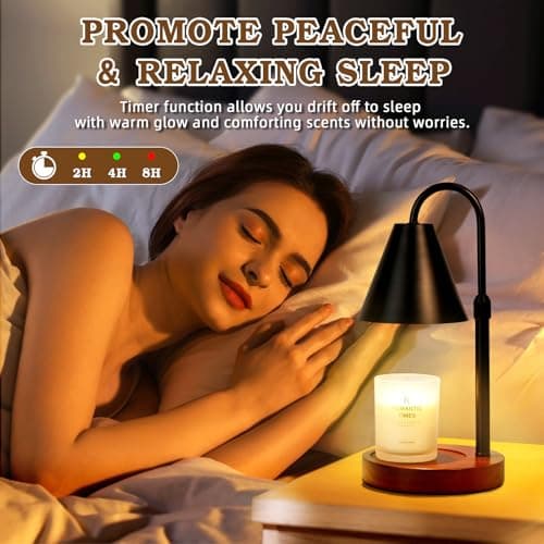 Candle Warmer Lamp with Timer Dimmable,Mothers Day Birthday Gifts for Women Mom, Adiustable Height Modern Candle Warmer Black Candle Lamp for Jar Candle, Home Decor Vintage Wax Warmer with 2 Bulbs - Thumbnail 5
