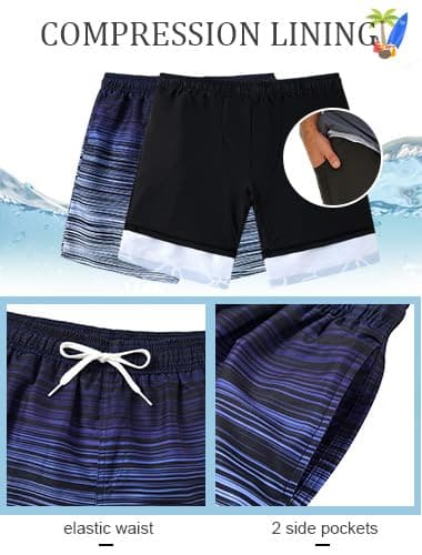 westwolf Men's Board Shorts Black Mens Swimming Trunks with Compression Liner 9 Inch Surfing Beach Shorts Liner Swim Suits Board Shorts Black Swimming Trunks for Holiday L - Thumbnail 5