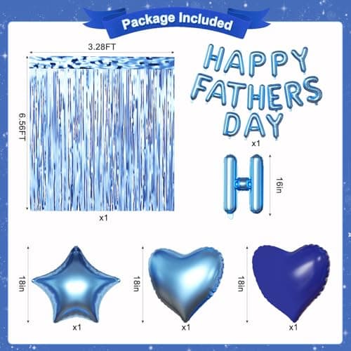 Happy Fathers Day Decorations, Metallic Blue Dark Blue Silver Foil Confetti Balloons Blue Fringe Curtains Banner for Father's Day Party Decorations - Thumbnail 3