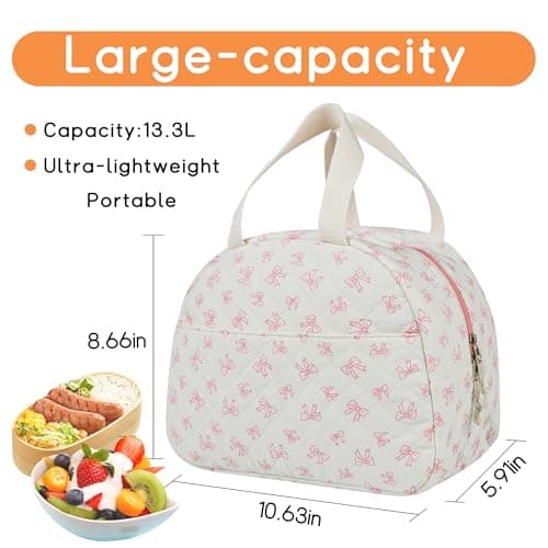 GISMTR Lunch Bag for Women Insulated Lunch Box Cute Quilted Lunch Tote Bags Reusable Large Capacity Cooler Bag for Travel Work Picnic - Thumbnail 2