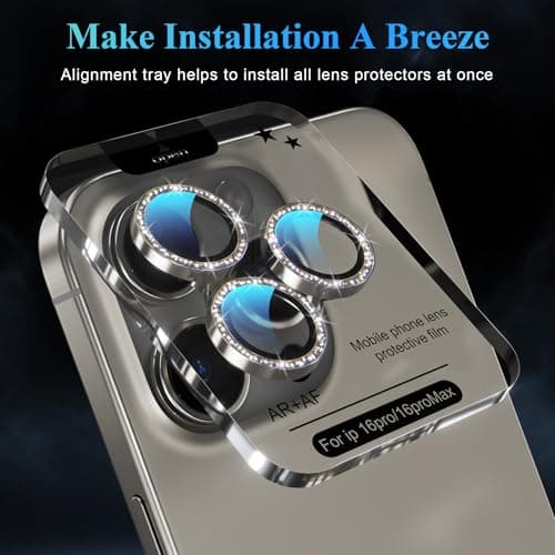 YWXTW Designed for iPhone 16 Pro/iPhone 16 Pro Max Camera Lens Protector Bling, [New Glitter Design] Individual Metal Tempered Glass Camera Cover Accessories Case Friendly (Natural Titanium) - Thumbnail 5