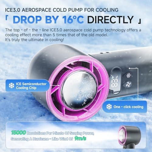 Portable Handheld Mini Turbo Fan, [100 Speeds & 15000RPM Coldest Turbo Hand Fan] 24h Max Cooling, Rechargeable Mini Pocket Fan, LED Display Collapsible Personal Fan for Travel, Office (Grey) - Thumbnail 4
