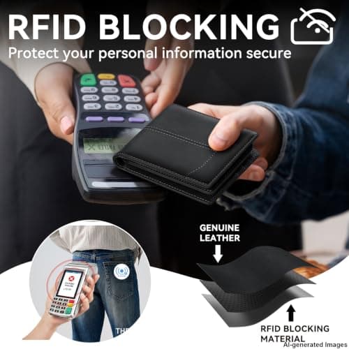 furid Top Grain Leather Wallet Men: RFID Minimalist Bifold Credit Card Holder with 2 ID Windows - Slim Front Pocket Wallets for Men - Gifts for Husband Father on Anniversary Birthday - Thumbnail 4