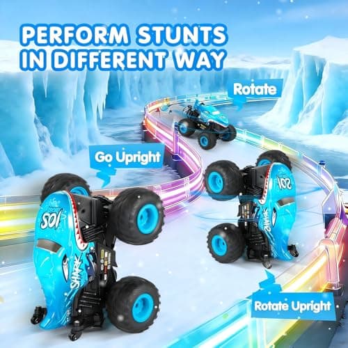 DYODYORC Remote Control Car, 2.4Ghz All Terrain Shark Monster Truck Toys, RC Truck with Music, 3 Lighting Effects, 360 Stunt Capable, 2 Batteries Ready to Run, Toy Gifts for Boys and Girls (Blue) - Thumbnail 4