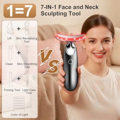 Red Light for Face and Neck, 7-in-1 Face Massager Tool, 3-Color Portable Facial Massager for Skin Care (5.9in) - Thumbnail 2