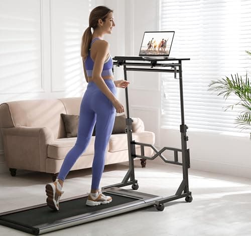Oransail Small Standing Desk with Wheels, 29.5-45.3 Inch Adjustable Height, Portable Treadmill Desk, Rolling Computer Table for Walking Pad with a Cup Holder and a Hook - Thumbnail 2