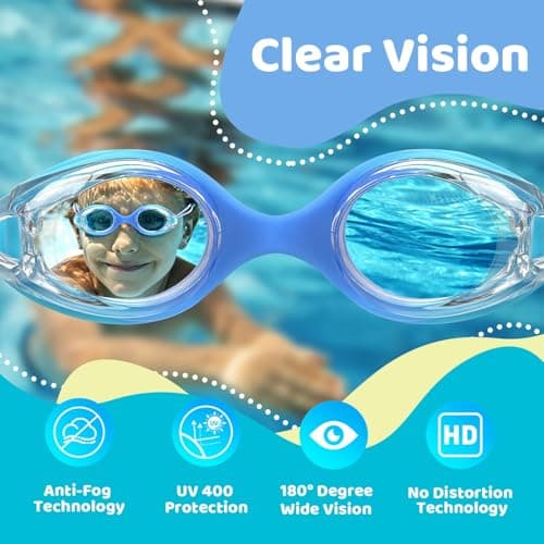 Vvinca Kids Swim Goggles 2 Pack, Bungee Strap No Hair Pulling, Anti Fog Waterproof Goggles for Boys Girls Youth Ages 3-14, Soft Silicone Seal for Pool Beach, Toddler Swim Accessories - Thumbnail 3
