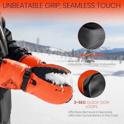 SURGOAL Heated Gloves for Men, 7.4V Heated Mittens for Women Rechargeable, PU Waterproof & Touchscreen Ideal for Winter, Hunting, Motorcycle, Skiing, Snowboarding, Fishing, Camping, Work (Orange, XL) - Thumbnail 5