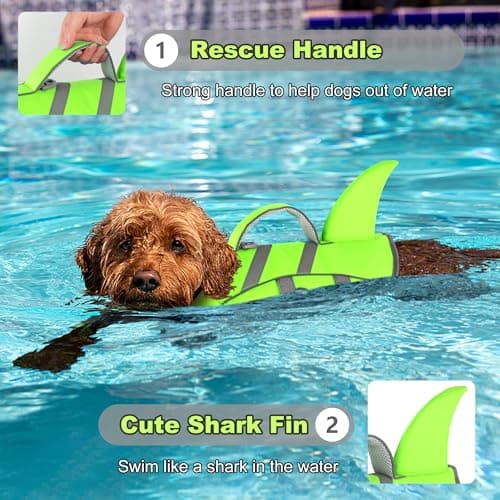 Dogcheer Dog Shark Life Jacket with Handle, Reflective High Buoyancy Swim Jacket for Small, Medium & Large Dogs, Perfect for Swimming, Boating, Paddleboarding, Surfing - Green,M - Thumbnail 3