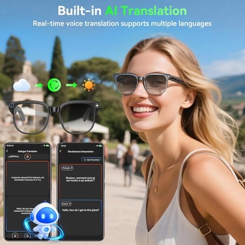 Hwagol Smart Glasses with Camera, 8MP HD Photo and Video Recording,AI Glasses with Real-Time Translation/Object Recognition/AI Voice Q&A/Recording, Calls and Music,UV & Blue Light Protection - Thumbnail 3