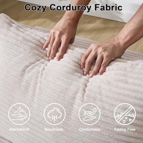 105" Cloud Modular Sectional Couch with L-Shape Chaise, Upholstered Corduroy Couches for Living Room, No Assembly Required Deep Seat Boneless Sofa (Beige, Left Facing Chaise) - Thumbnail 3