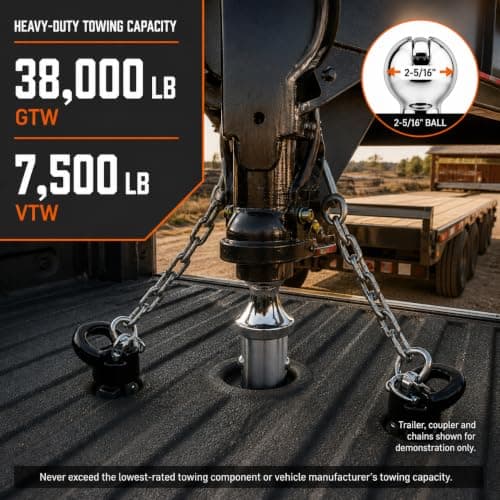 60618 Puck System Gooseneck Hitch Ball Kit with Box, Compatible with 2013-2026 Dodge RAM 2500 3500, 2-5/16” Hitch Ball for Truck Bed with 2 Safety Chain Anchors, 38000 LBS GTW/7500 LBS VTW - Thumbnail 3