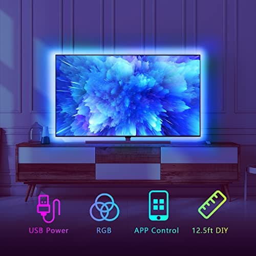 dalattin 12.5ft Led Lights for TV, 40-55 Inch USB RGB LED Strip Lights, TV Backlight with Remote Built-in MIC Music Sync, Bluetooth APP Control Led Lights for Gaming Bedroom, HDTV Mood Lighting - Thumbnail 2