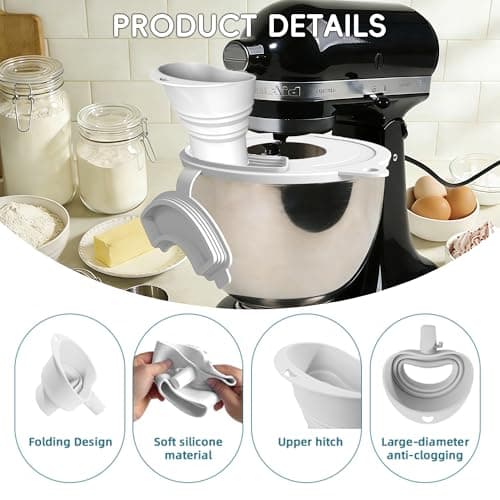 TFFUAM Flour Funnel for Kitchen Aid Mixer Flour Funnel for Stand Mixer 3-in-1 Accessory Set with Splash Guard Lid & Measuring Cup for 4.5-5 Qt Tilt-Head Mixers Food-Grade Silicone (3 in 1) - Thumbnail 5