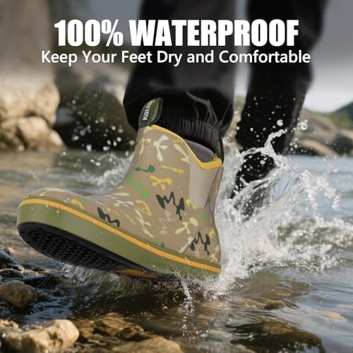 Kalkal Men's Deck Boots Anti-Slip Saltwater Fishing Rain Boots with Memory Foam, Waterproof Rubber Ankle Work Boots for Sailing (Earth Tone, Size10) - Thumbnail 5