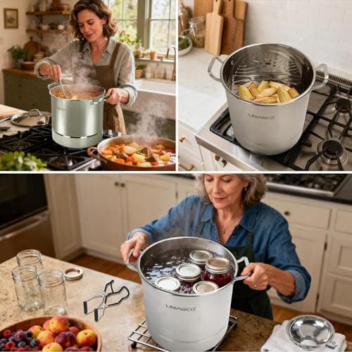 LINMAGCO Canning Supplies Starter Kit - Canning Pot, Water Bath Canner with Lid & Steam Canner with Rack - Thumbnail 4