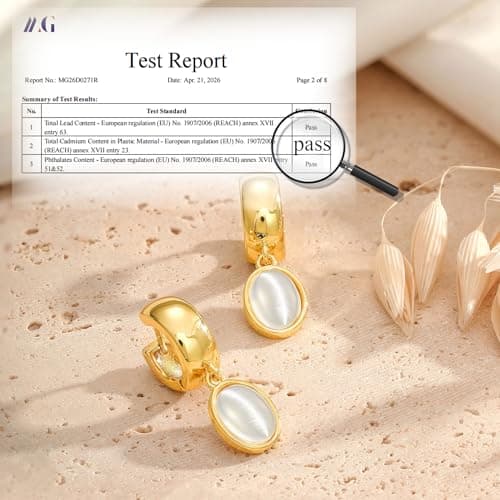 Trendy Gold Dangle Earrings for Women,14K Gold Plated Drop Earring Huggie Chunky hoop Earrings With Bezel-Set Statement Cat Eye Charm Lightweight Hypoallergenic Jewelry Accessories Gifts for Women - Thumbnail 5