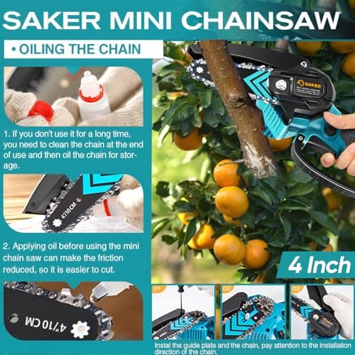 Saker Mini Chainsaw,Portable Electric Chainsaws Cordless,Handheld Chain Saw Pruning Shears Chain Saws for Tree Branches,Courtyard,Household and Garden,Father Day Gift for Men Dad Husband Women - Thumbnail 5