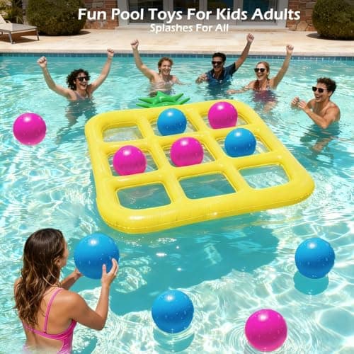 Jasonwell Tic-Tac-Toe Pool Toys Games - Giant Floating Tic Tac Toe Game Float with 10 Balls Pineapple Pool Game Party Toy Floats Yard Field Day Games Outdoor Beach Toys for Adults Teens Kids (Yellow) - Thumbnail 3