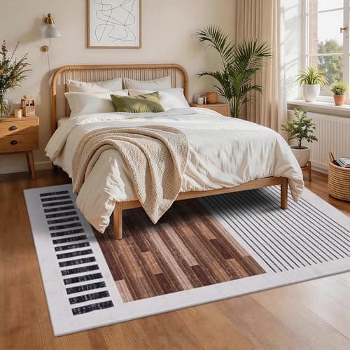 YIHOUSE 6x9 Washable Area Rugs for Living Room, Tan Black and White Striped Rug for Bedroom Non Slip Low Pile, Minimalist Modern Geometric Carpet for Entryway Room Office Home Decor - Thumbnail 4