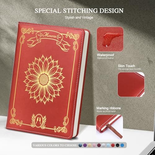 QDWXDEL Journal for Women,A5 Hardcover Leather Journal - 200 Pages Premium Paper Notebook,Sunflower Journal Notebook for School, Work (Sunflower Red) - Thumbnail 3