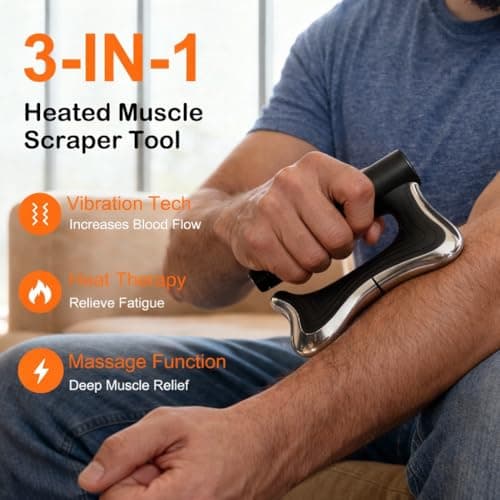 AMAWIN Heated Muscle Scraper Tool –Electric Fascia Knife Massager Heating and Vibration, Muscle Scraper Tool, Body Gua Sha Massage Tool,Fascia Tool Massage Tools for Deep Tissue (Black) - Thumbnail 2