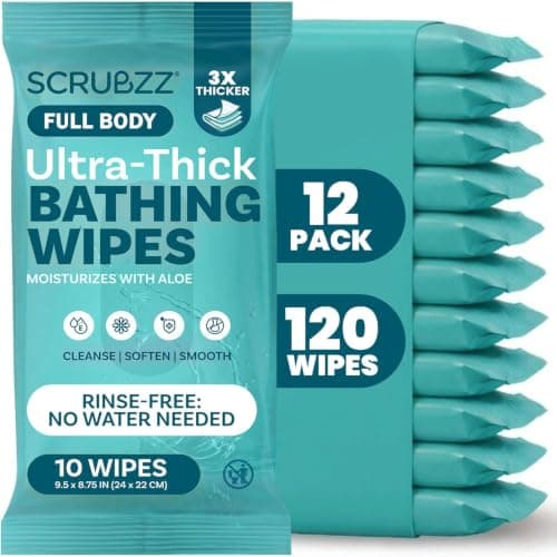 Extra Large Bath Wipes for Adults No Rinse - 120 Disposable Body Cleansing Cloths for Men, Women & Elderly - Great for Gym, Camping, Post Surgery - Image 1