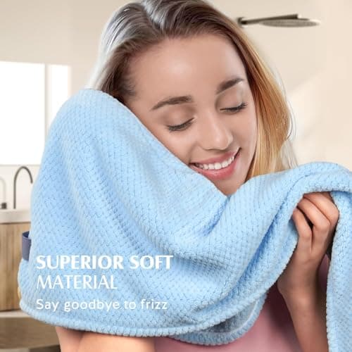 YFONG 3 Pack Large Microfiber Hair Towel Wrap, 30" x 10" Thicker Anti Frizz Quick Dry Hair Towels for Women Long, Curly, Thick Hair, Super Absorbent Hair Turban for Wet Hair (Grey, Pink, Blue) - Thumbnail 5