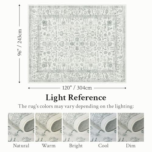 RUGVIGO Floral 8x10 Area Rugs for Living Room, Grey Vintage Washable Rug Distressed, Large Non-Slip Stain Resistant Aesthetic Carpet for Bedroom Nursery Home Office Dining Room - Thumbnail 2